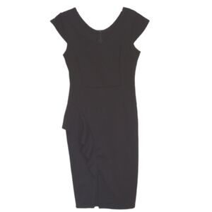 Viwenni Womens Dress Sz S Little Black Dress Ruffle Slit Cap Sleeve Cocktail